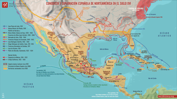 Mapa de la conquista y exploración española en Norteramérica