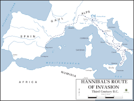 Map of Hannibal's Route into Italy