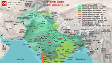 Carte de l'Empire moghol à son apogée, vers 1707