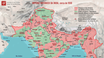 Mapa Império Britânico na Índia, cerca de 1930