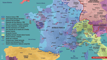 Mapa de la Revolución francesa y las guerras revolucionarias, 1789-1799
