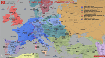 Mapa do Primeiro Império Francês e da Europa Napoleónica, 1812
