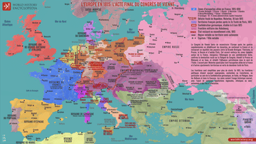Carte de l'Europe en 1815 et l'Acte final du Congrès de Vienne