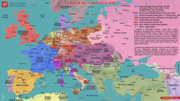 Mapa da Europa em 1815 e o Acordo de Viena