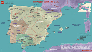 Carte de l'Hispanie sous Hadrien, vers 125 de notre ère