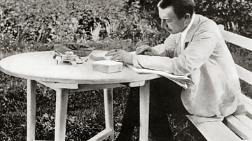 Rachmaninoff Working in his Garden