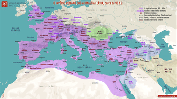 Mapa do Império Romano sob a Dinástia Flávia (69-96)