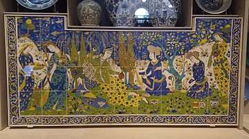 Persian Miniature Tile-Painting of a Garden Scene