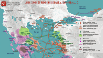 Carte du peuplement en mer Égée, vers 1100-550 av. J.-C.