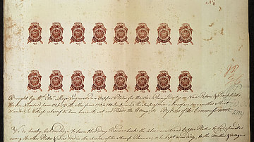 Proof Sheet of One Penny Stamps Issued During the Stamp Act