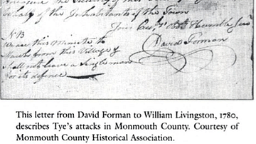 Letter Describing Colonel Tye's Attacks in Monmouth County