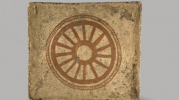 Painted Mural Tile with Wheel from Western Iran
