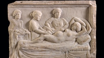 Roman Marble Plaque Showing a Birth Scene