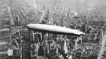 USS Los Angeles over Manhattan