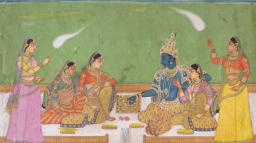 Krishna and Radha Playing Chaturanga