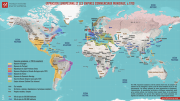 Carte de l'expansion européenne et des empires commerciaux, vers 1700