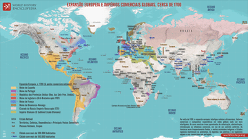 Mapa da Expansão Europeia e dos Impérios Comerciais Globais, cerca de 1700