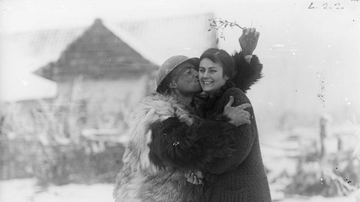 British Soldier Kissing a French Woman, 1917