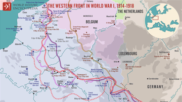 Map of the Western Front in World War I, 1914-1918