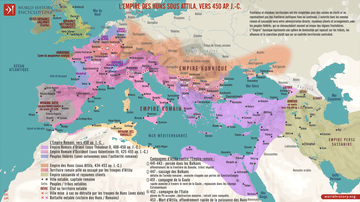 Carte de l’Empire des Huns sous Attila, vers 450 ap. J.-C.