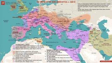 Map of the Empire of the Huns under Attila, c. 450 CE