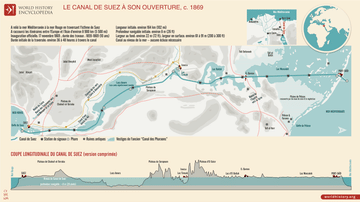 Carte du canal de Suez à son ouverture, c. 1869
