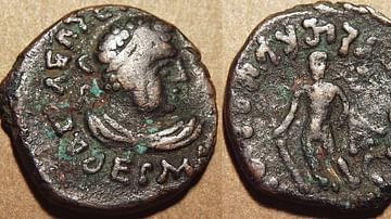 Coin of both Hermaios and Kujula Kadphises