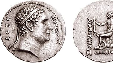 Commemorative coin of Euthydemos from Agathokles of Bactria