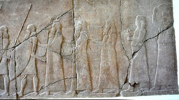 Assyrian wall relief depicting musical instruments