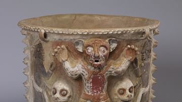 Maya Urn with Jaguar Figure & Skulls