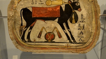 Painted Coffin Footboard with Apis Bull
