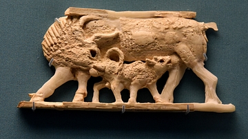 Nimrud Ivory Panel of a Suckling Calf