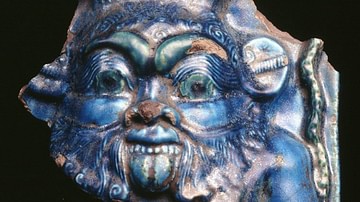 Bes, Blue Glazed Relief
