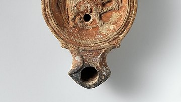Roman Terracotta Oil Lamp with a Rhinoceros Image