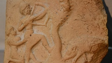 Mesopotamian Plaque Showing a Man Shooting at a Monkey