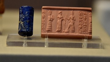 Cylinder Seal with a King Pouring an Offering to Shamash