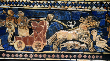 Detail of the War Scene of the Standard of Ur Showing a Galloping Chariot