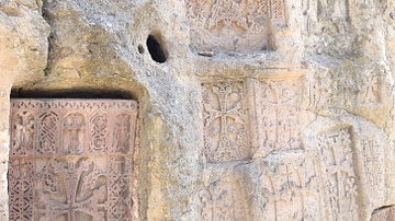 Multiple Khachkars at Geghard Monastery in Armenia