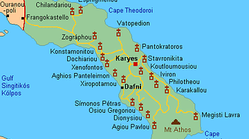 Map of Mount Athos Monasteries