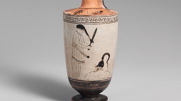 Attic Oil Flask Depicting a Scene from Seven Against Thebes