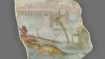 Roman Fresco Fragment with Nilotic Landscape