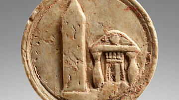 Ivory Token Depicting Egyptian Obelisk and Temple