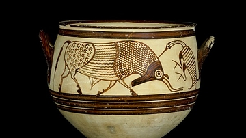 Mycenaean Vase Decorated With Bulls & Birds