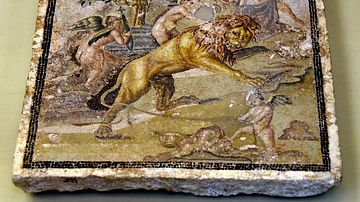 Mosaic Panel Depicting a Lion Taunted by Cupids