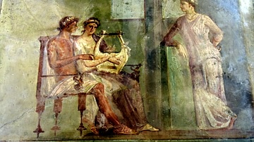 Pompeii Fresco of a Woman Playing a Lyre