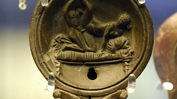 Roman Lamp Showing Lovers in Bed