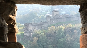View of Montebello Castle from Castelgrande in Bellinzona