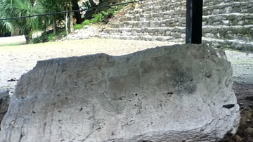 Maya Stele in Grand Plaza Chacchoben, Mexico