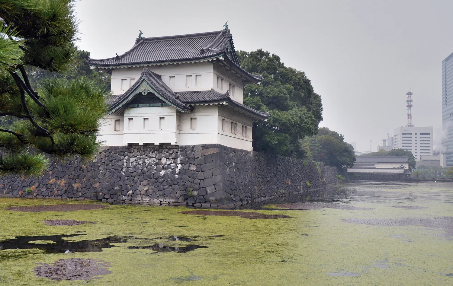 Foto de la torre de vigilancia Tatsumi-Yagura del castillo de Edo. El castillo de Edo se amplió y reconstruyó continuamente a lo largo de los siglos, pero sufrió graves daños por los incendios entre los siglos XVII y XIX. El complejo es actualmente el Palacio Imperial de Tokio. Crédito: Flickr
