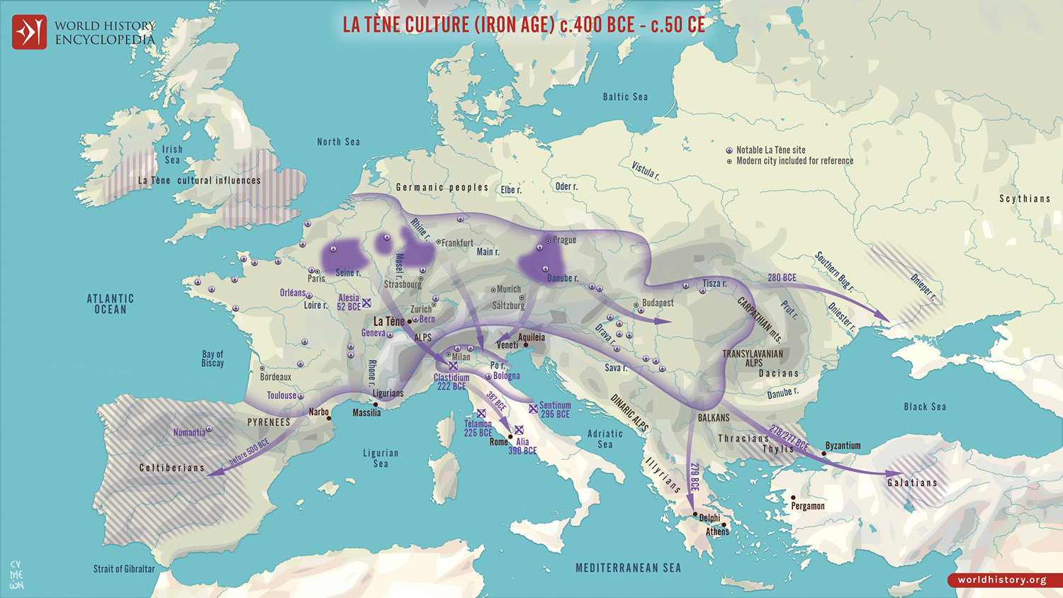 世界地図　OLD MAPS　Edition teNeues1990 Map of the Iron Age La Tène Culture c.400 BCE - c.50 CE - World